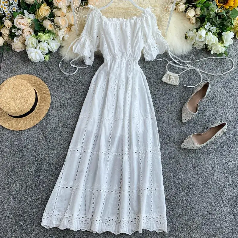 2019 new fashion women's dresses slash neck short-sleeved dress | Женская одежда