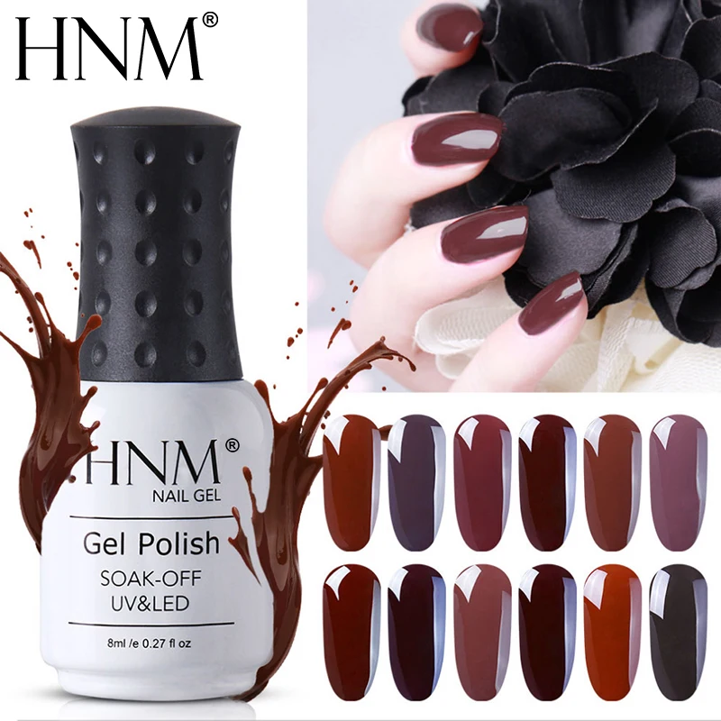 Гель лак для ногтей HNM кофейно коричневый полуперманентный УФ 8 мл|gel polish uv|nail gel