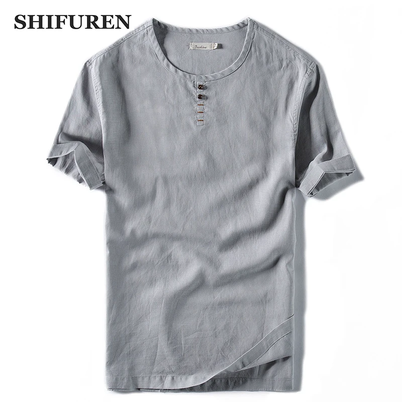 SHIFUREN 2018 Летние повседневные мужские льняные хлопковые рубашки тонкие дышащие