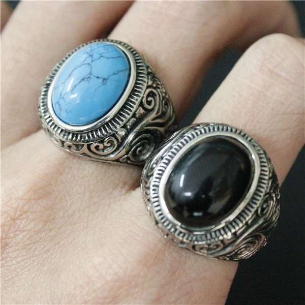 Кольцо с синим черным камнем из нержавеющей стали 316L женское мужское модное в