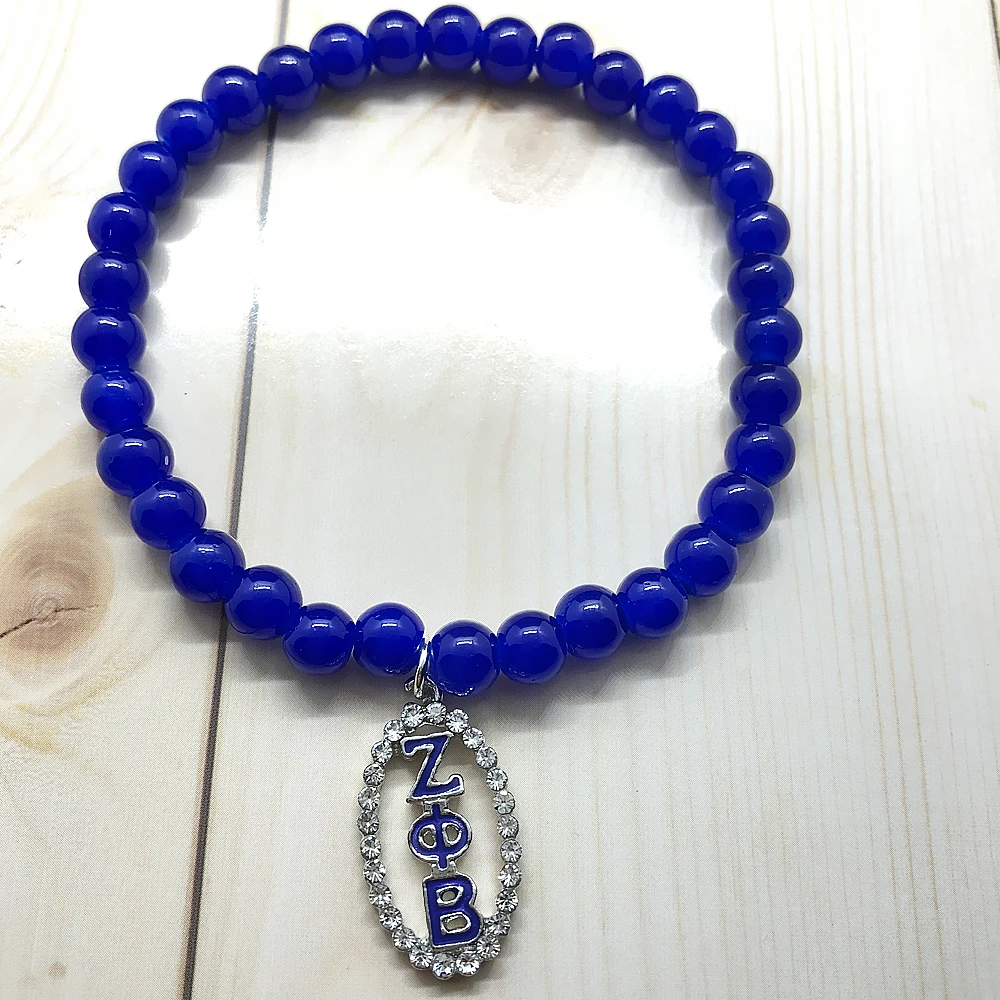 Модная греческая буква society zeta Phi Beta sorority jewelry синие стеклянные бусины ZPB браслет