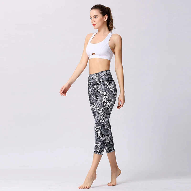 DAYSOFT Для женщин укороченные Леггинсы с принтом тянущиеся Фитнес Лето тренировки