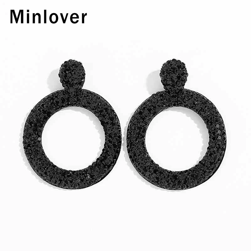 Женские круглые серьги подвески Minlover массивные с черными кристаллами