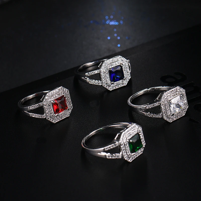 2017 модное синее мужское кольцо с камнем двухрядным кластером зеленые