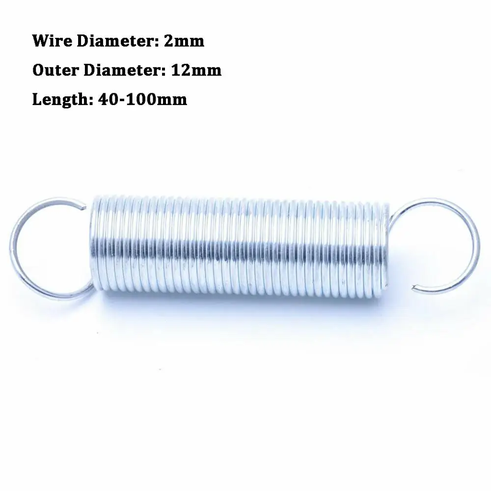 1Pcs Tension Spring With Hook Outer Diameter 12mm White Zinc Plated Extension Wire 2mm Length 40 100mm|Пружины| |
