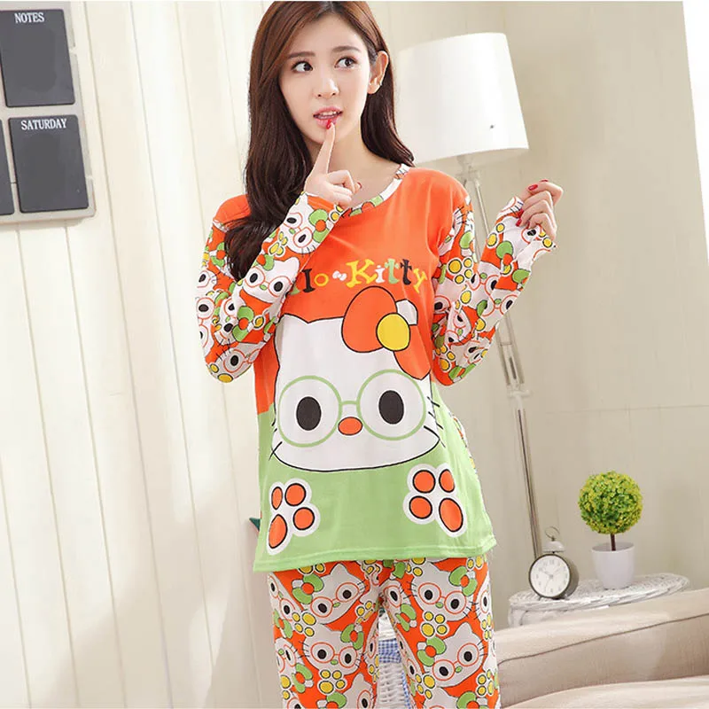 FL069C тонкая Пижама с рисунком из мультфильма женская пижама Pizama Дамская животными