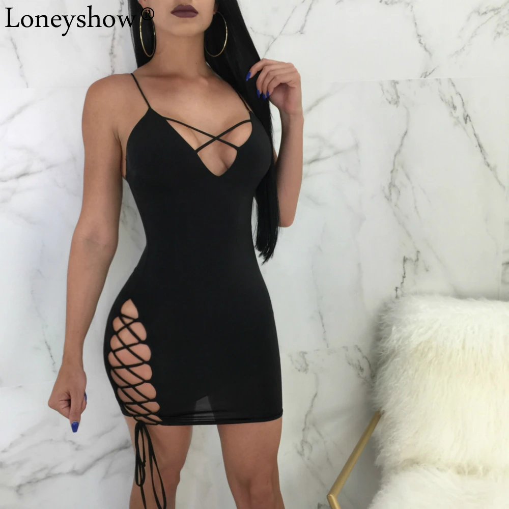 Loneyshow сексуальное платье с открытой спиной женское летнее глубоким v-образным