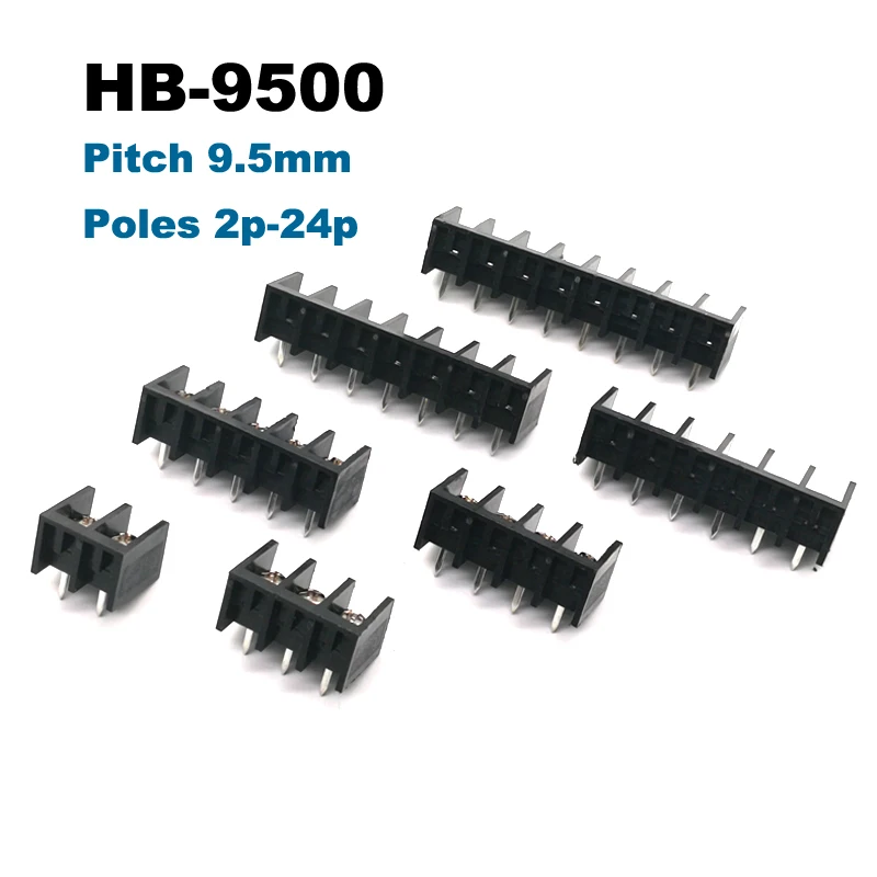 

50Pcs Barrier Screw PCB Terminal Block Pitch 9.5mm Straight Pin 2/3/4/5/6/7/8P Morsettiera Wire Cable Connector 300V 25A 14AWG