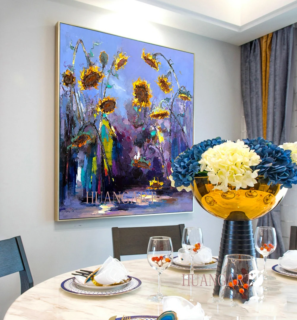 

Abstract Knife Flower Pictures Home Decor Wall Art Hand Painted Flowers Oil Painting on Canvas Handmade Blue Floral Paintings