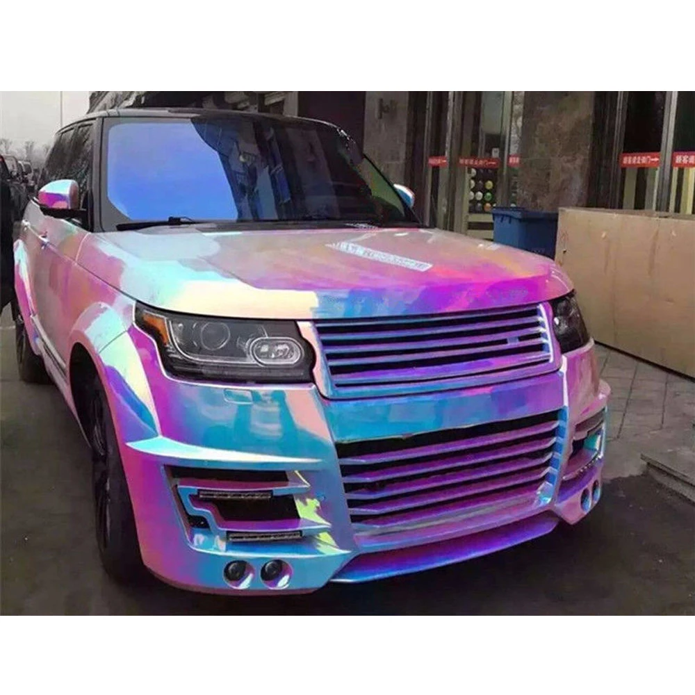 Голографическая пленка с надписью Rainbow Neo Chrome для автомобиля белая подложка