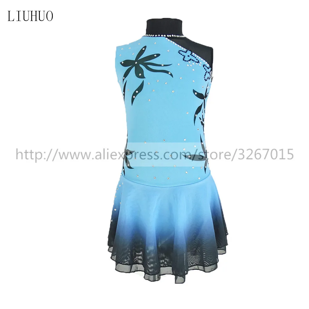 

LIUHUO Figure Skating Dress Women's Girls Ice Stand Collar Performance Gymnastics Costume Competition Leotard Dance Ballet Blue