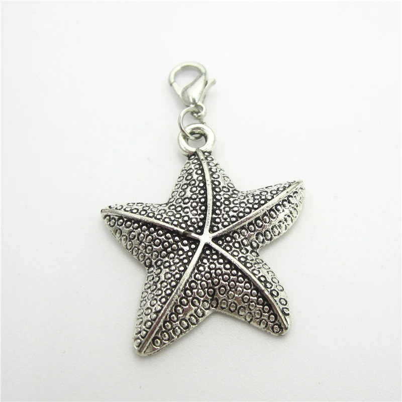 New 20pcs/lot Silver Starfish Dangle Charms Lobster Clasp DIY Bracelet Necklace Pendants Jewelry Hanging | Украшения и аксессуары
