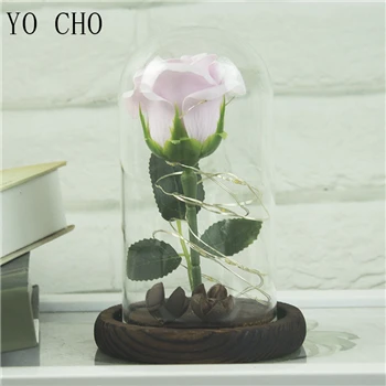 light pink YO CHO светодиодный мигающий Искусственный Розовый в колбе светодиодный светильник Роза микро-ландшафтное стекло крышка День Святого Валентина День матери коробка подарки - Цвет: light pink