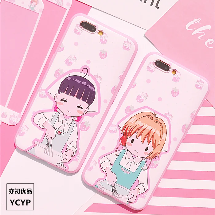 Чехол для iphone X Cardcaptor Sakura + пленка экрана из закаленного стекла 7 8 8plus 6 6S plus розовый