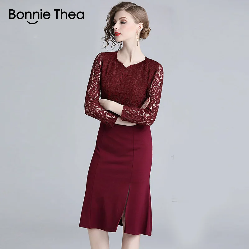 Женское Красное Кружевное Вечернее Платье Bonnie Thea Осеннее сексуальное элегантное