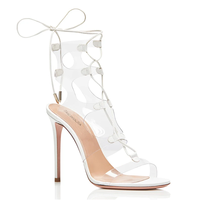 Новинка 2019 прозрачные сандалии с открытым носком на высоком каблуке женская