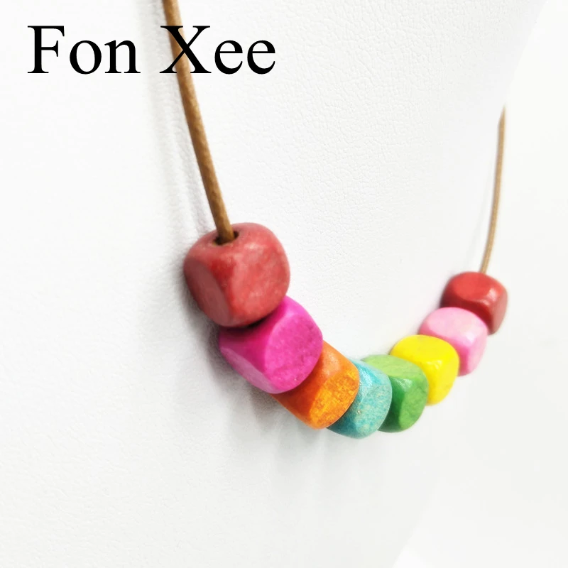 Fon XEE разноцветные кубические ожерелья с деревянными элементами ручной работы