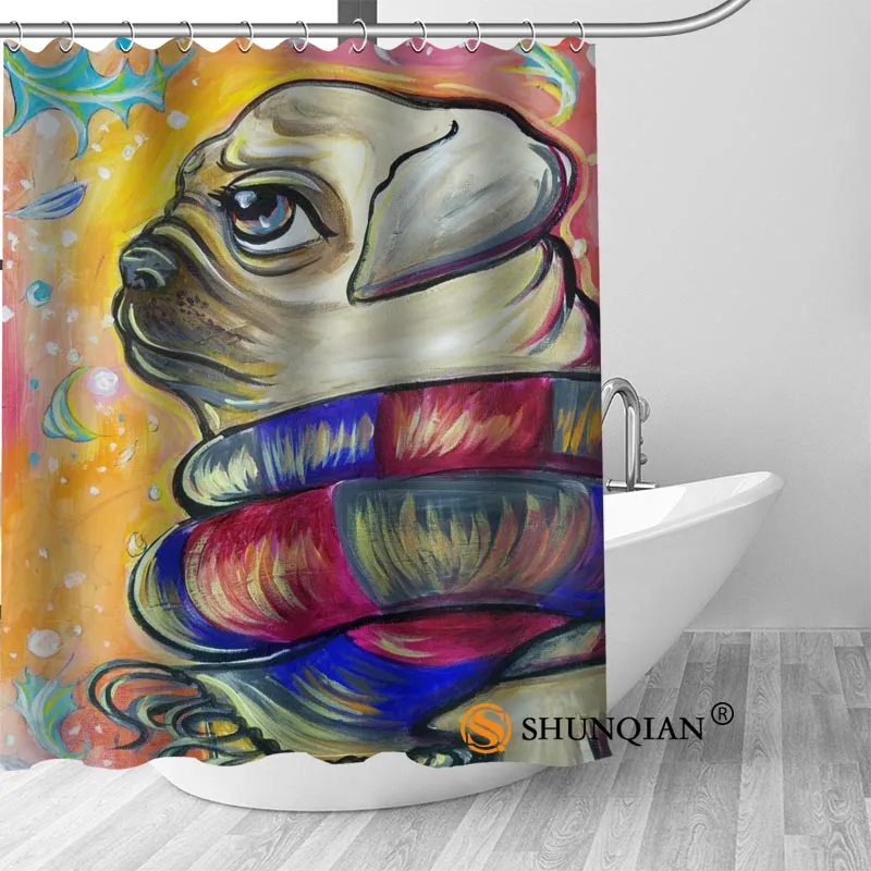 12 Shower Curtain Мопс живопись Ванна Шторы полиэстер ткань душ Шторы ванная комната красивые Ванна Декор печатать фотографии - Цвет: 12 Shower Curtain