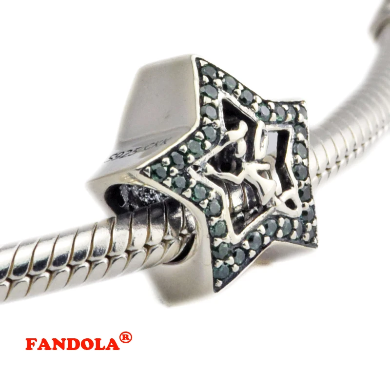 Fit Pandora Браслеты Динь Белл звезда Бусы с зелеными кристаллами Аутентичные