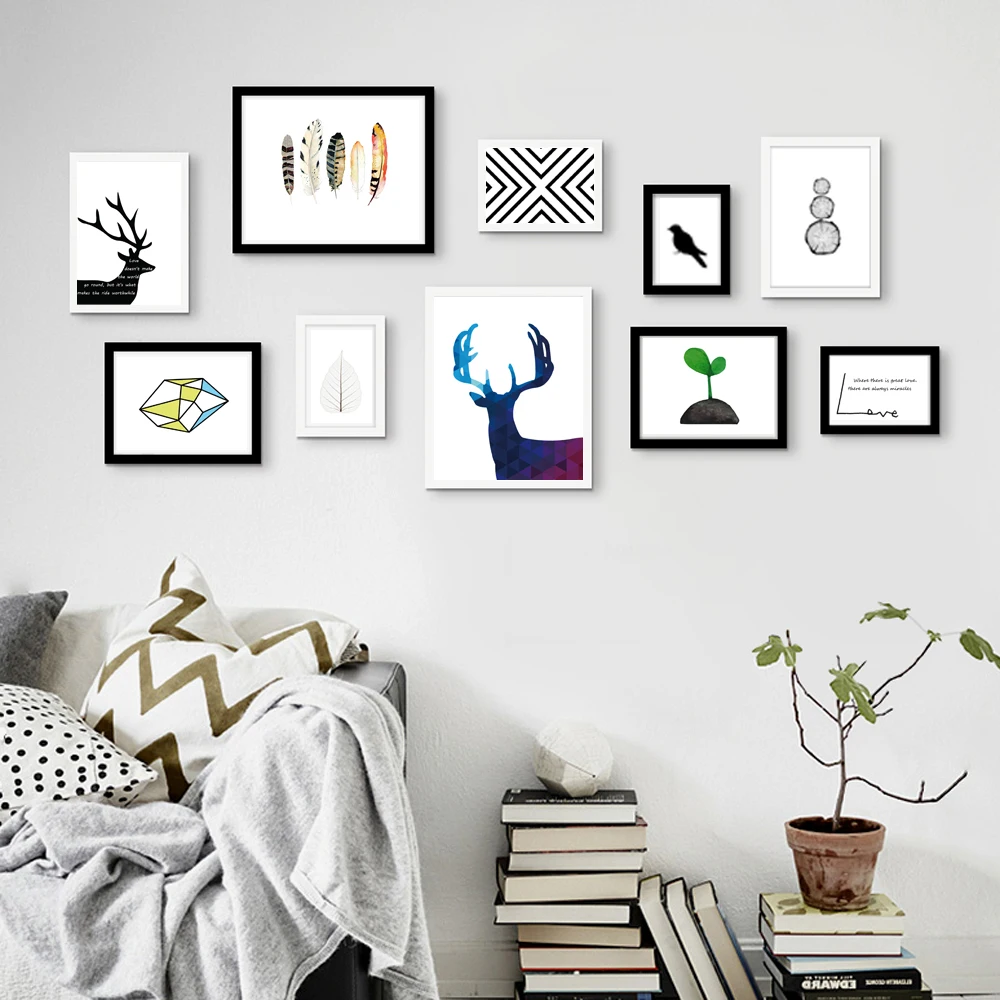 Абстрактная Картина на холсте рисунок в виде головы оленя акварельное перо