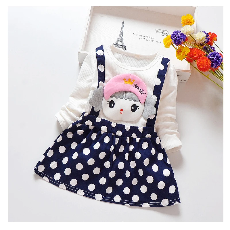 BibiCola autumn spring dress 2020 girls fashion cotton long sleeve dresses children kids cartoon fake 2 pcs party princess | Детская