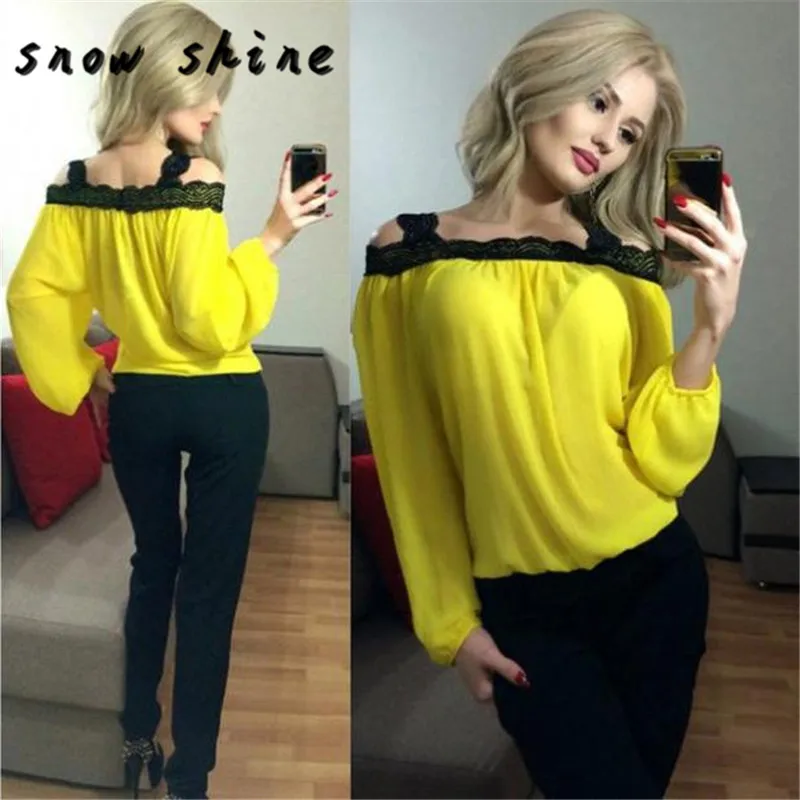 Snowshine #5003 Женская Сексуальная рубашка с открытыми плечами и длинным рукавом