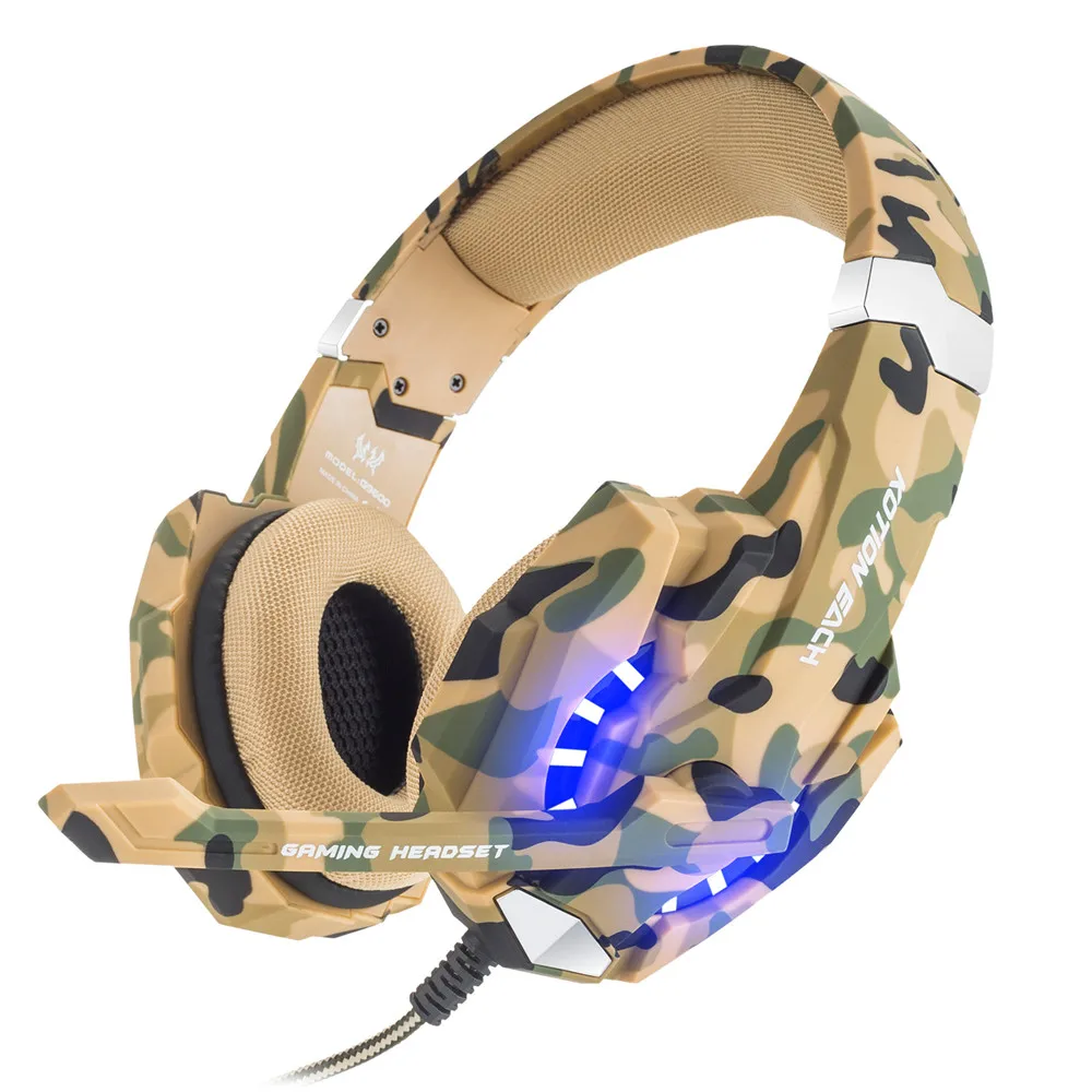 KOTION EACH G9600 стерео камуфляжная игровая гарнитура наушники с шумоподавлением с микрофоном светодиодный светильник для PS4/PC/Xbox One/iPad/psp