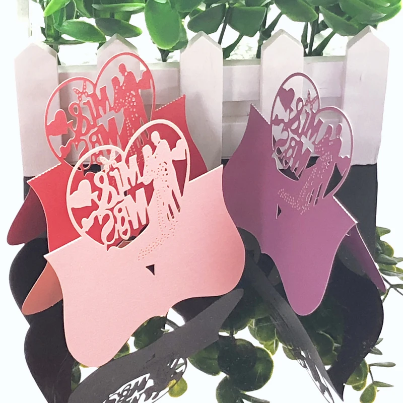 10 цветов 50 шт. MR & MRS Love Heart лазерная резка Свадебная вечеринка Настольная карточка