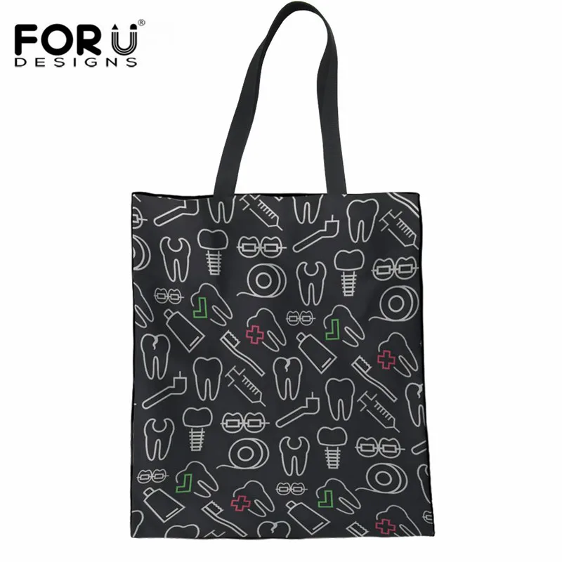 FORUDESIGNS/3D Стоматологическая льняная тканевая сумка женская большая хозяйственная сумка супермаркет Холщовая Сумка через плечо для девушек - Цвет: HK7177Z22