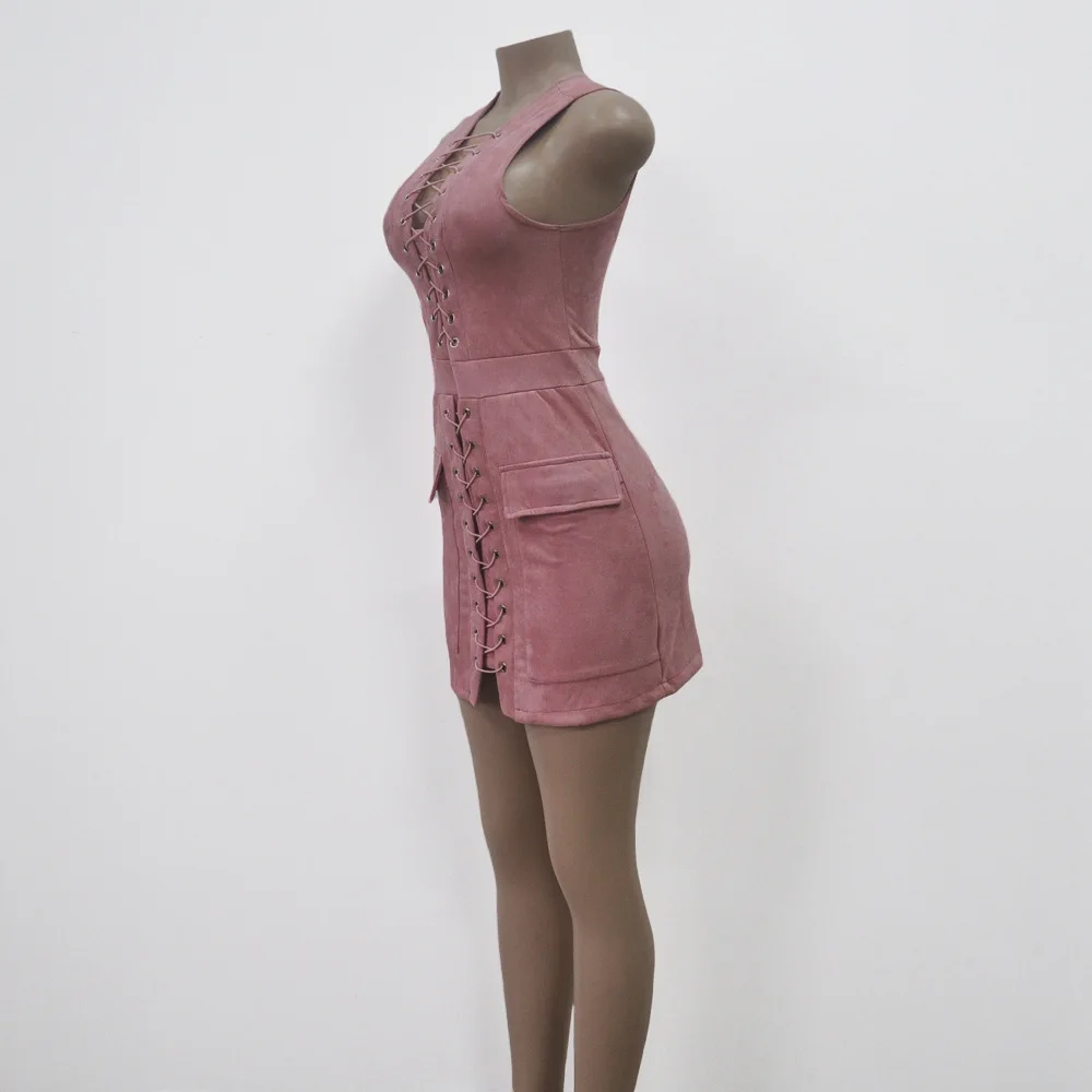 2018 г. пикантные Кружево до рукавов Bodycon искусственной замши карманы платье Для