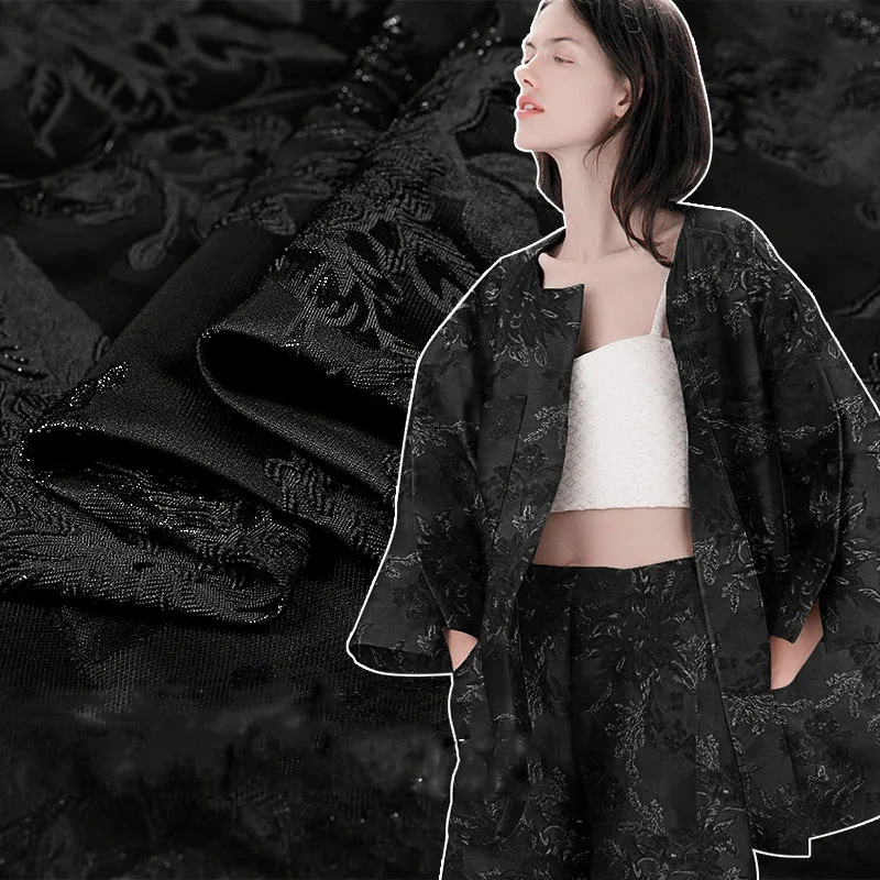 

High end black jacquard yarn dyed brocade dress DIY fashion fabric three-dimensional concave convex garment fabric