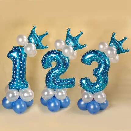 

Large 32 inch Pink/Blue Heart Dot Digital Foil Balloons 1th Birthday Party Supplier air Balls Baloes giant Number 1 globos