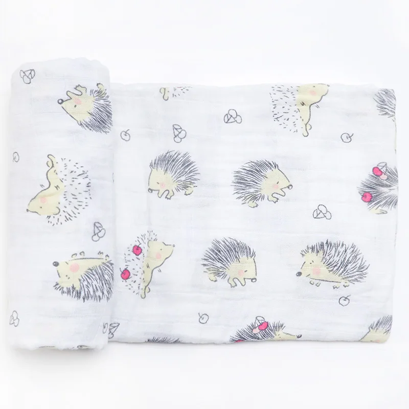 Hedgehog Muslinlife/детское пеленание с животными; муслиновое хлопковое детское одеяло; пеленки для новорожденных; детское одеяло; муслиновое постельное белье - Цвет: Hedgehog