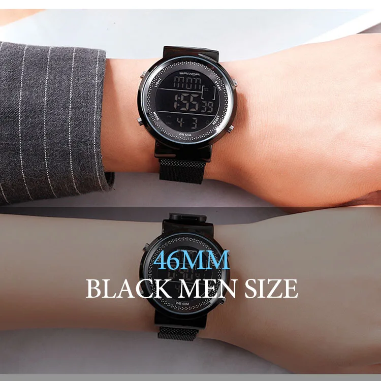 Black Men Магнитное розовое золото для женщин мужчин relogio feminino цифровые часы нержавеющая сталь светодиодный Электронные наручные часы водонепроницаемые спортивные часы - Цвет: Black Men