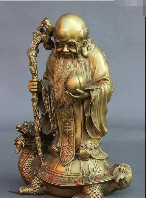 Быстрая 10 Народных Китай Латунь Стенд Дракон Черепаха Долголетия Шоу Бог Персик