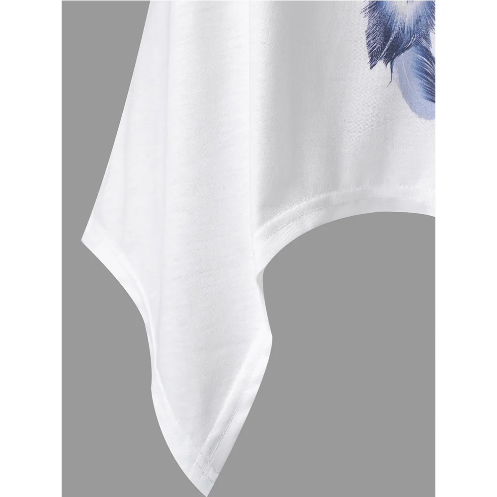 Женский кружевной топ VESTLINDA майка с принтом перьев и вставкой Летняя туника