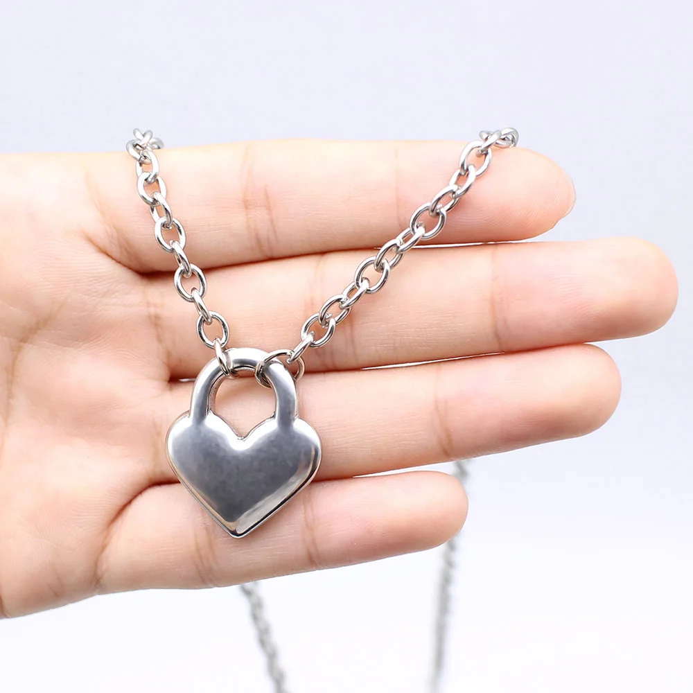 heart Серебряный цветной висячий замок из нержавеющей стали, ожерелья с подвесками, абсолютно новые звенья цепи, ожерелья с замком, воротник ras du cou, колье для женщин - Окраска металла: heart