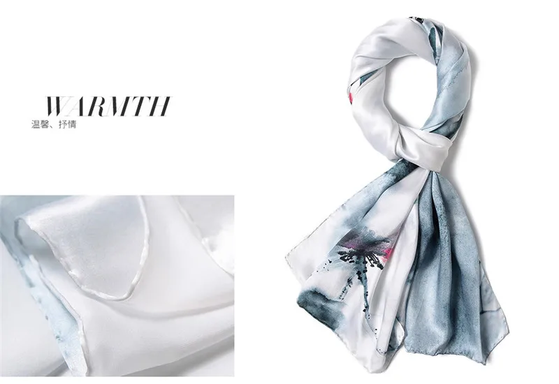 Butterfly Print Silk Scarf Spring Pure Silk Scarf Shawl Hand-rolled Edges Natural Silk Scarf Women Fashion Scarves Wraps