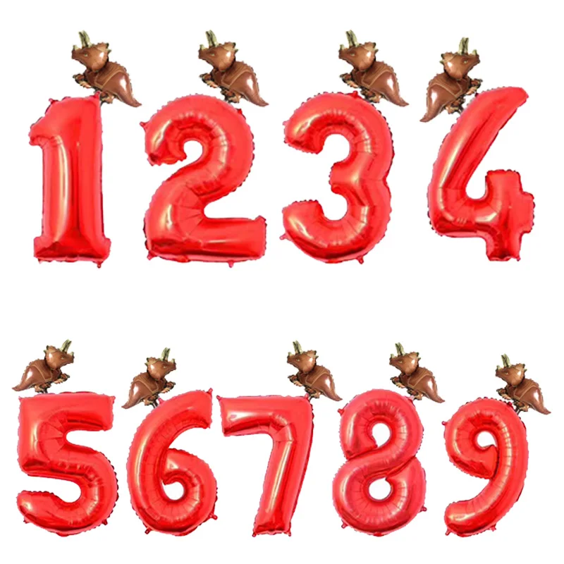 Red D 2pcs Dinosaur foil Helium Cartoon figure balloons 1 2 3 Boy' Birthday decoration kids' toys Dinosaur funny gifts Baby shower - Цвет: Red D