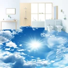 Пользовательские Настенные обои, современные, синее небо, солнце, напольная плитка, наклейка для ванной, ПВХ, самоклеящиеся, водонепроницаемые обои для пола 3 D