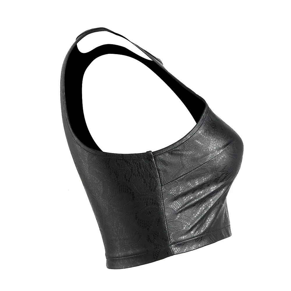 Женский укороченный топ Клубная одежда в стиле фетиш из ПВХ на молнии сзади без