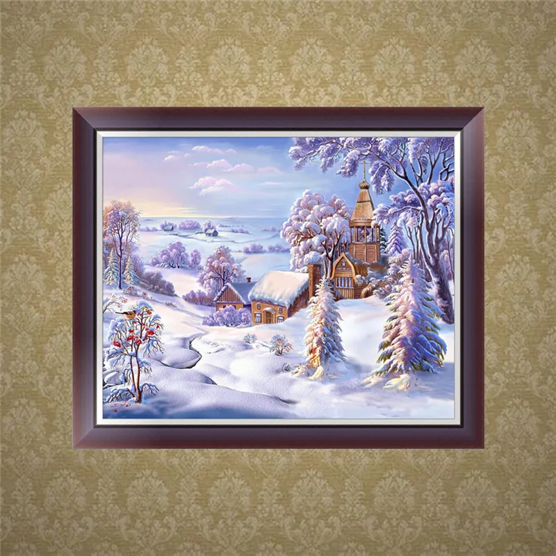 FineTime 5d diamond painting scenery partial round drill Snow Town diy mosaic daimond embroidery cross stitch kit home decor art | Дом и сад