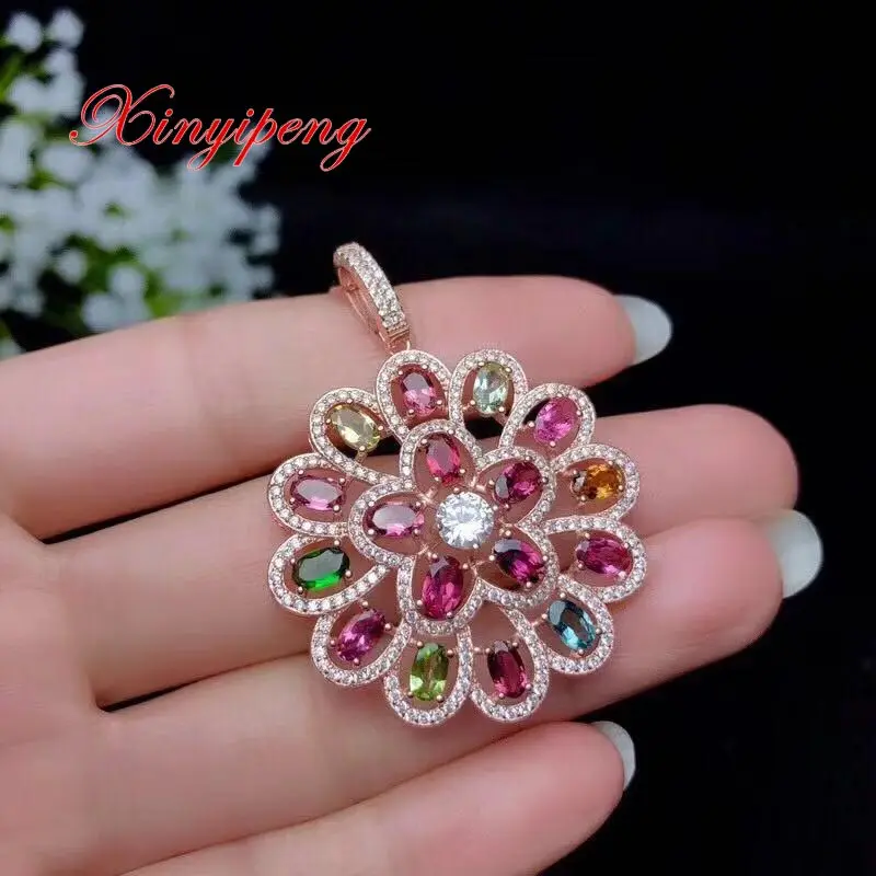 Xin yi peng 925 silver inlaid natural tourmaline pendant necklace woman fashion | Украшения и аксессуары