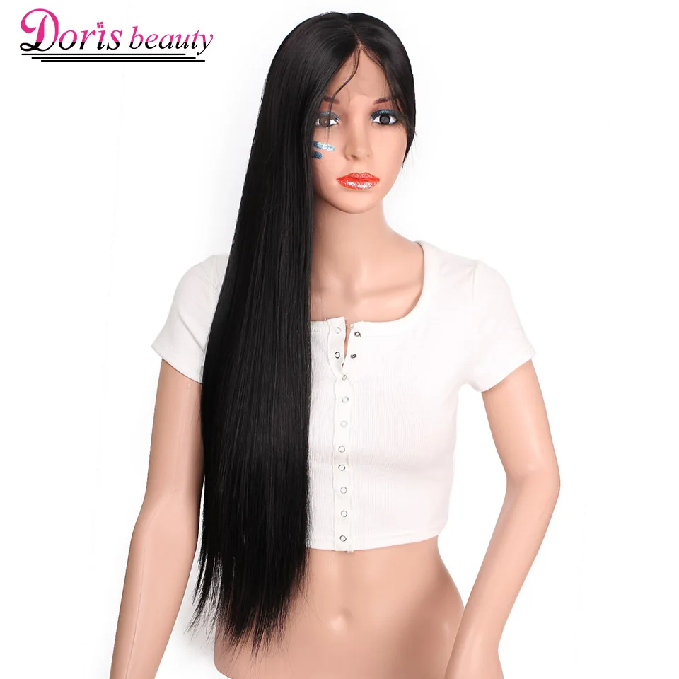 Doris beauty 26 дюймов длинный черный парик с кружевом спереди синтетический парик с волосами младенца прямые парики для женщин жаростойкий розовый