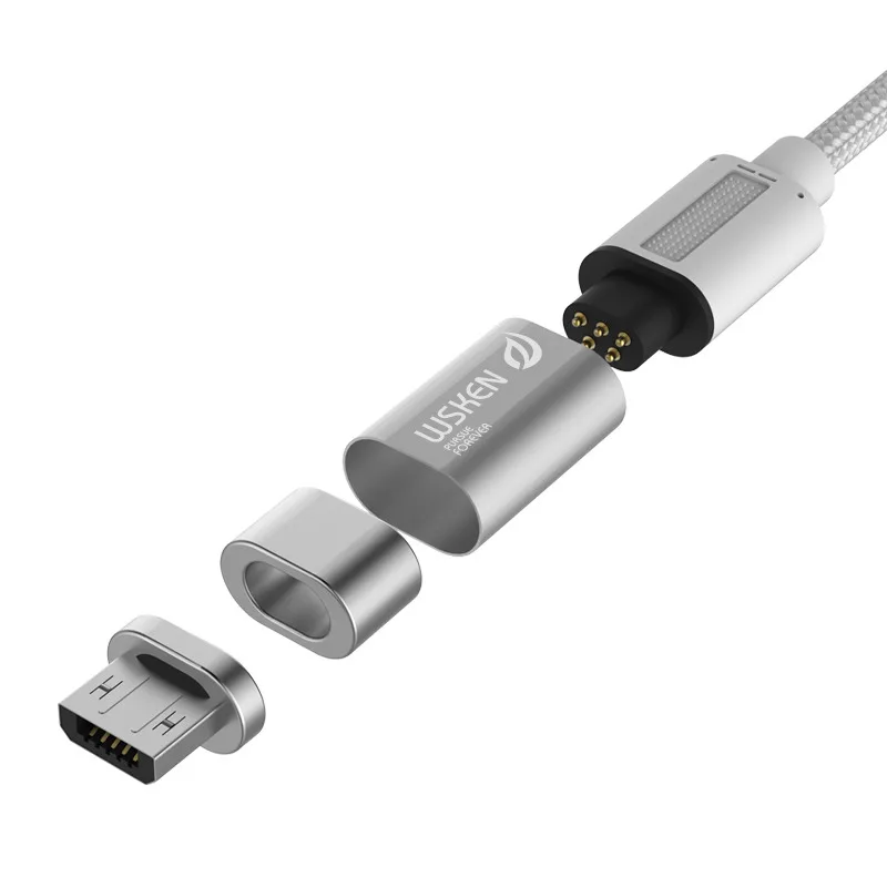 WSKEN 1 м металлический Магнитный зарядный нейлоновый кабель Micro USB для мобильных