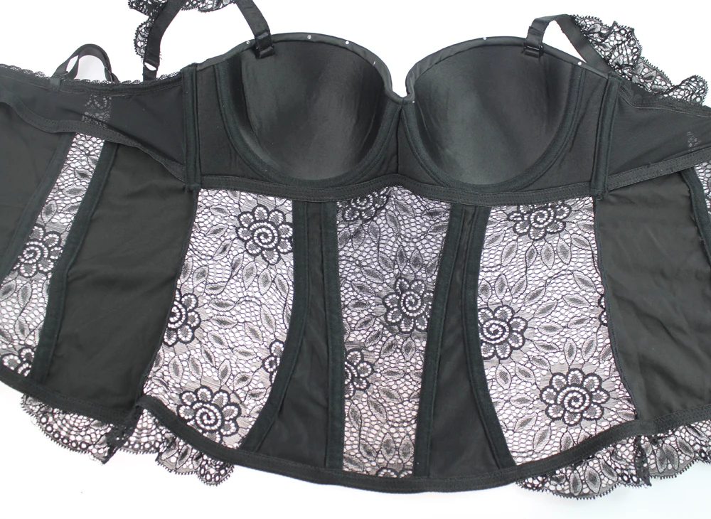 

Women sexy floral hollow out Corsets rhinestone push up bra Bustiers