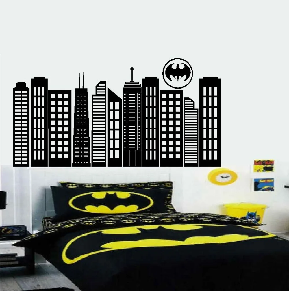 Готэм-Сити силуэт с Бэтмен Symbal ~ стены или окно наклейка | Дом и сад