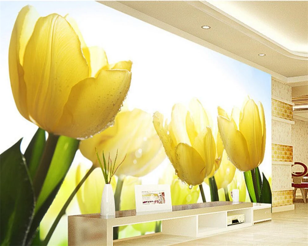 

Beibehang 3D wallpaper home decoration sofa living room custom wallpaper yellow tulip flower photo wallpaper for walls 3 d