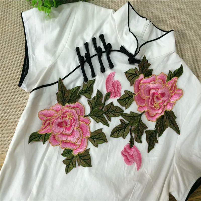 

10Pcs/Lot Chinese Style 3D Peony Flower Embroidered Fabric Applique Patch Iron On Clothes Decotive Patchwork Accessories 17*23CM