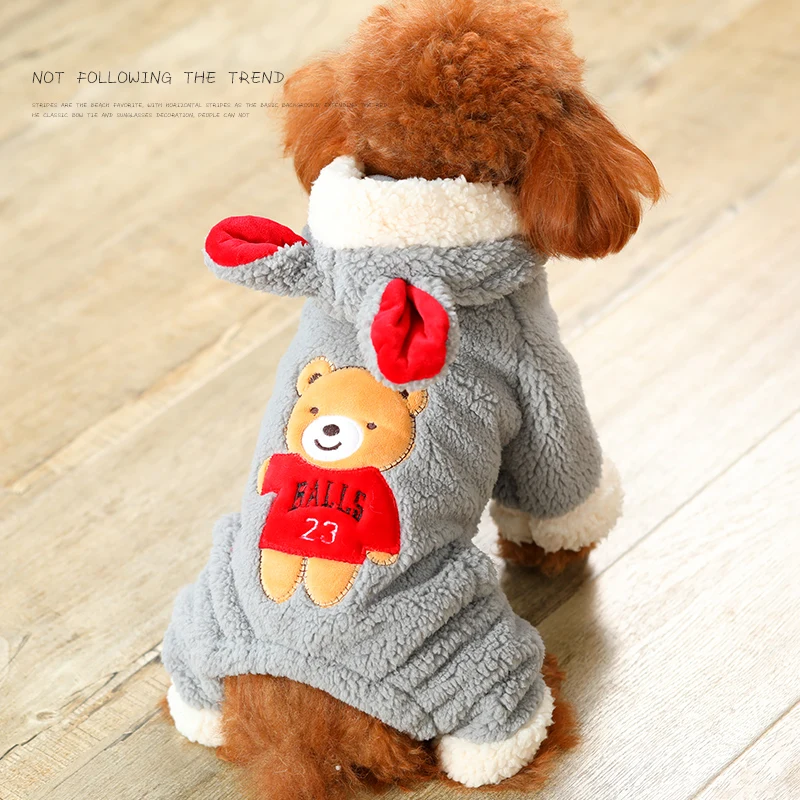 Комбинезон для собак с милым медведем комбинезон Толстая теплая зимняя одежда